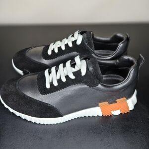 Hermes Men's Sneakers in Black and Orange
